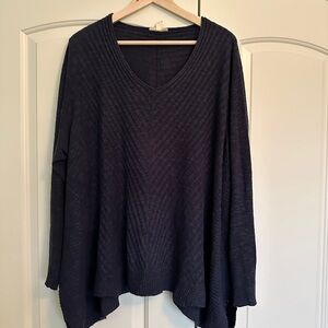 Blue V-Neck Eileen Fisher Organic Linen / Cotton Sweater